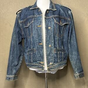 Vintage Helium Acid Wash Denim Jacket Epaulets Trucker Unisex